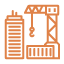 orange construction graphic with building and crane