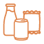 orange food and beverage icon with milk jug, food can, and food bag