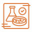orange lab specimen icon showing petri dish and erienmeyer flask